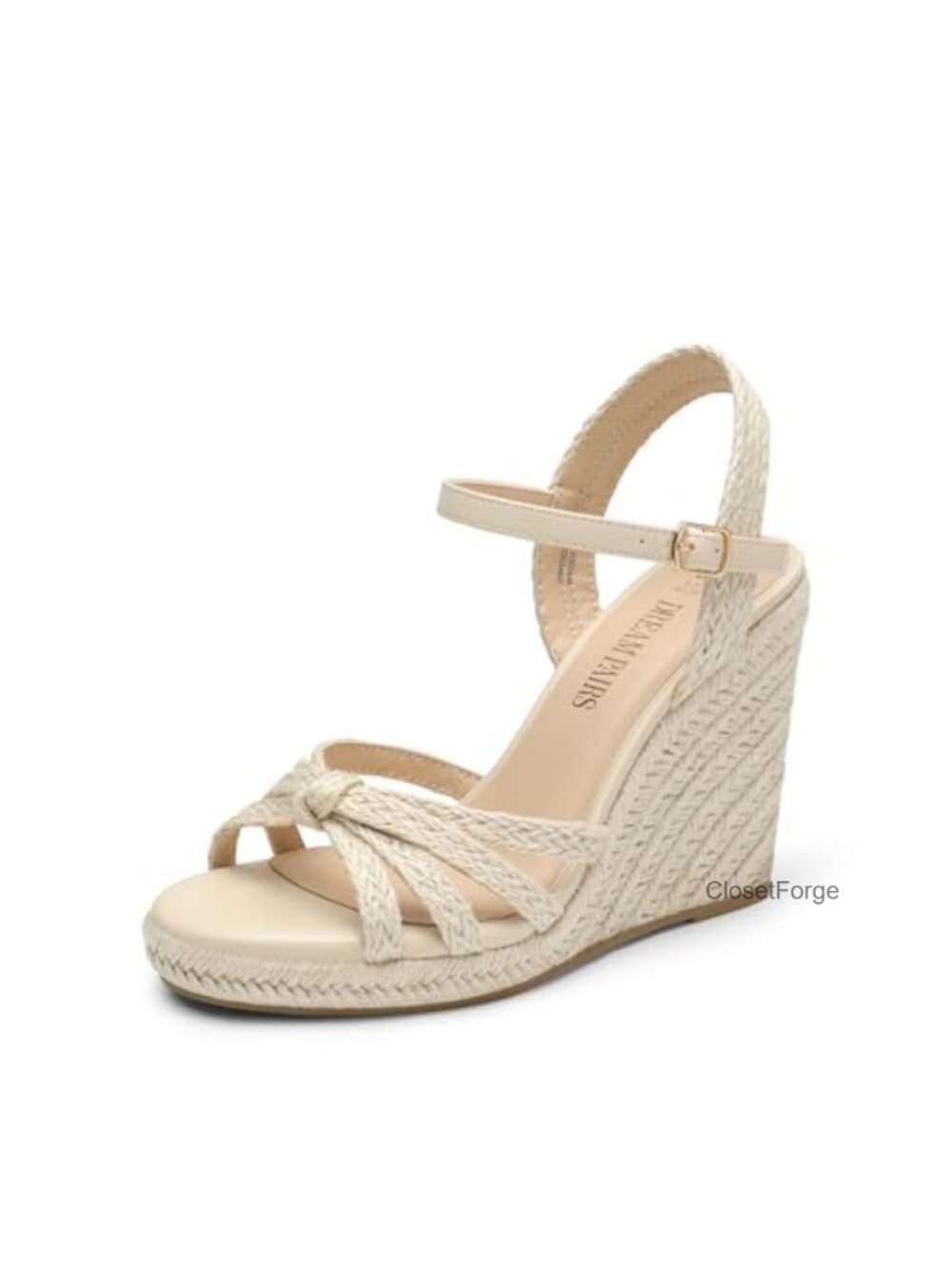 Women's Espadrille Wedge Sandals with Ankle Strap and Raffia Detailing